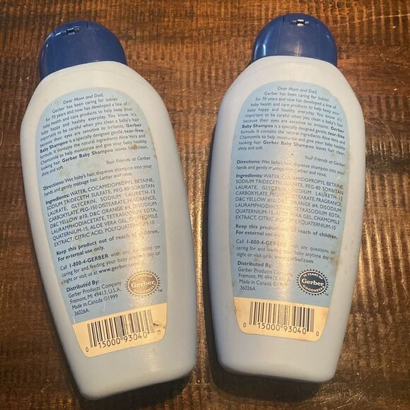 Vintage Lot of 2 Bottles Gerber Baby Shampoo Tear Free Hypoallergenic 15 oz - Picture 4 of 6
